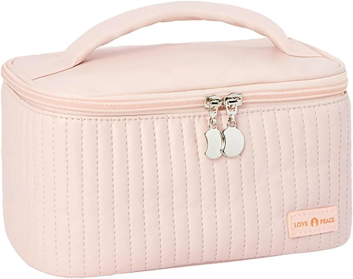 Makeup Bags for Women 2025 New Upgrade Portable Waterproof PU Leather Large Capacity Pink Makeup Bag,Travel Toiletry Bag,Cosmetic Bag,Small Makeup Pouch for Daughter Girls Gifts Women