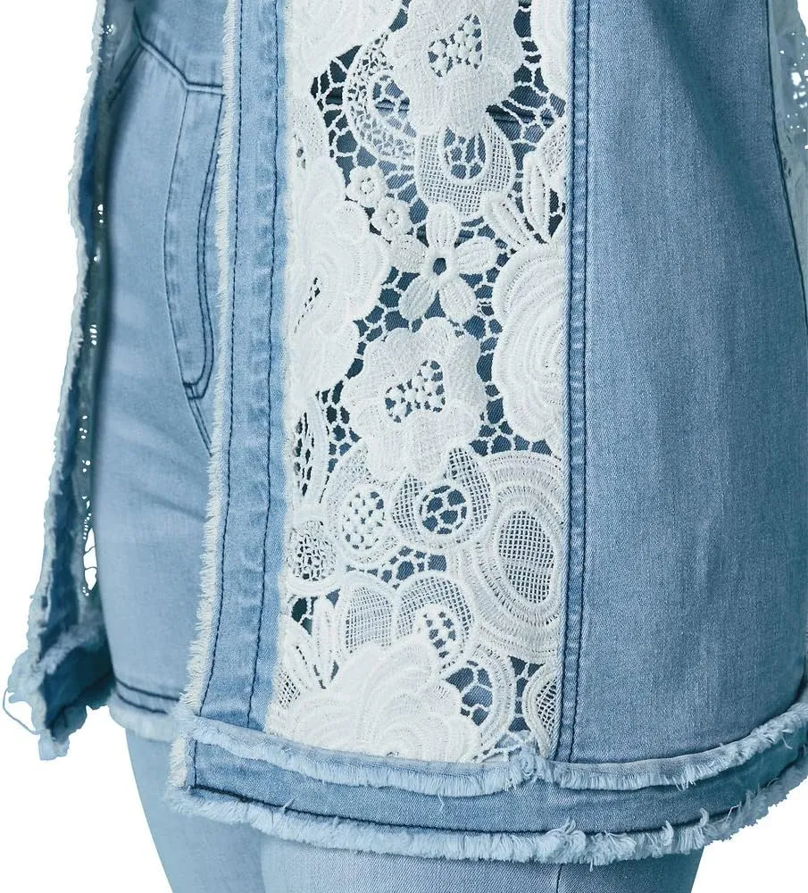 Masseys Womens Lace Denim Vest