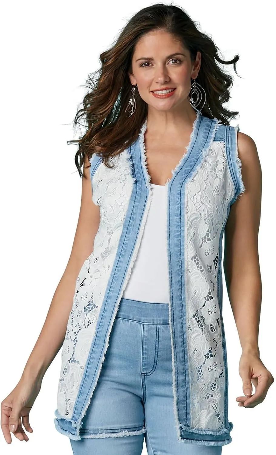 Masseys Womens Lace Denim Vest