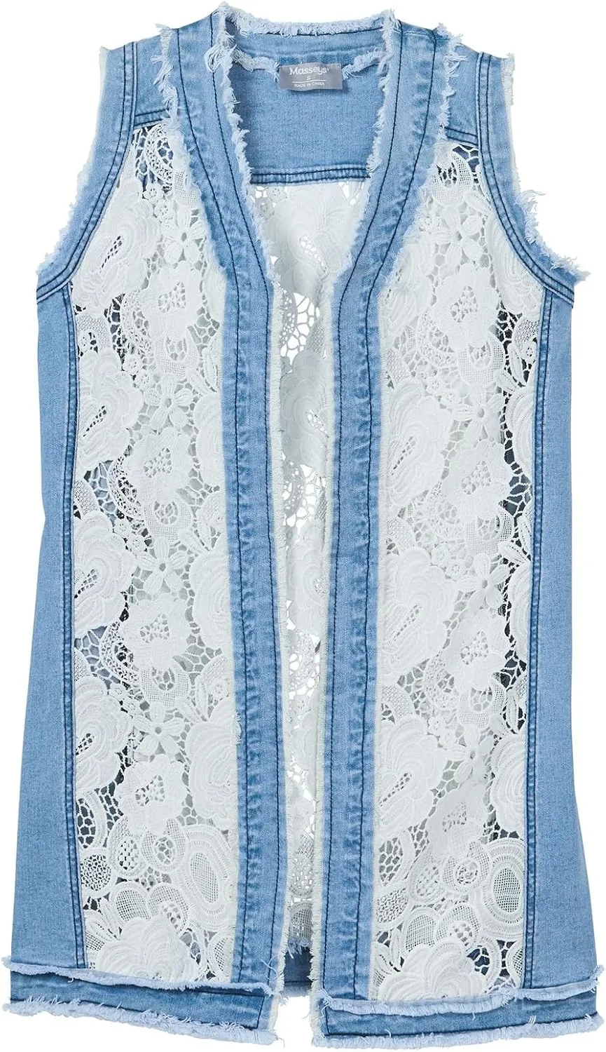 Masseys Womens Lace Denim Vest