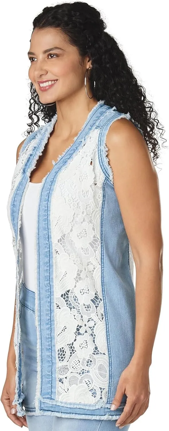 Masseys Womens Lace Denim Vest