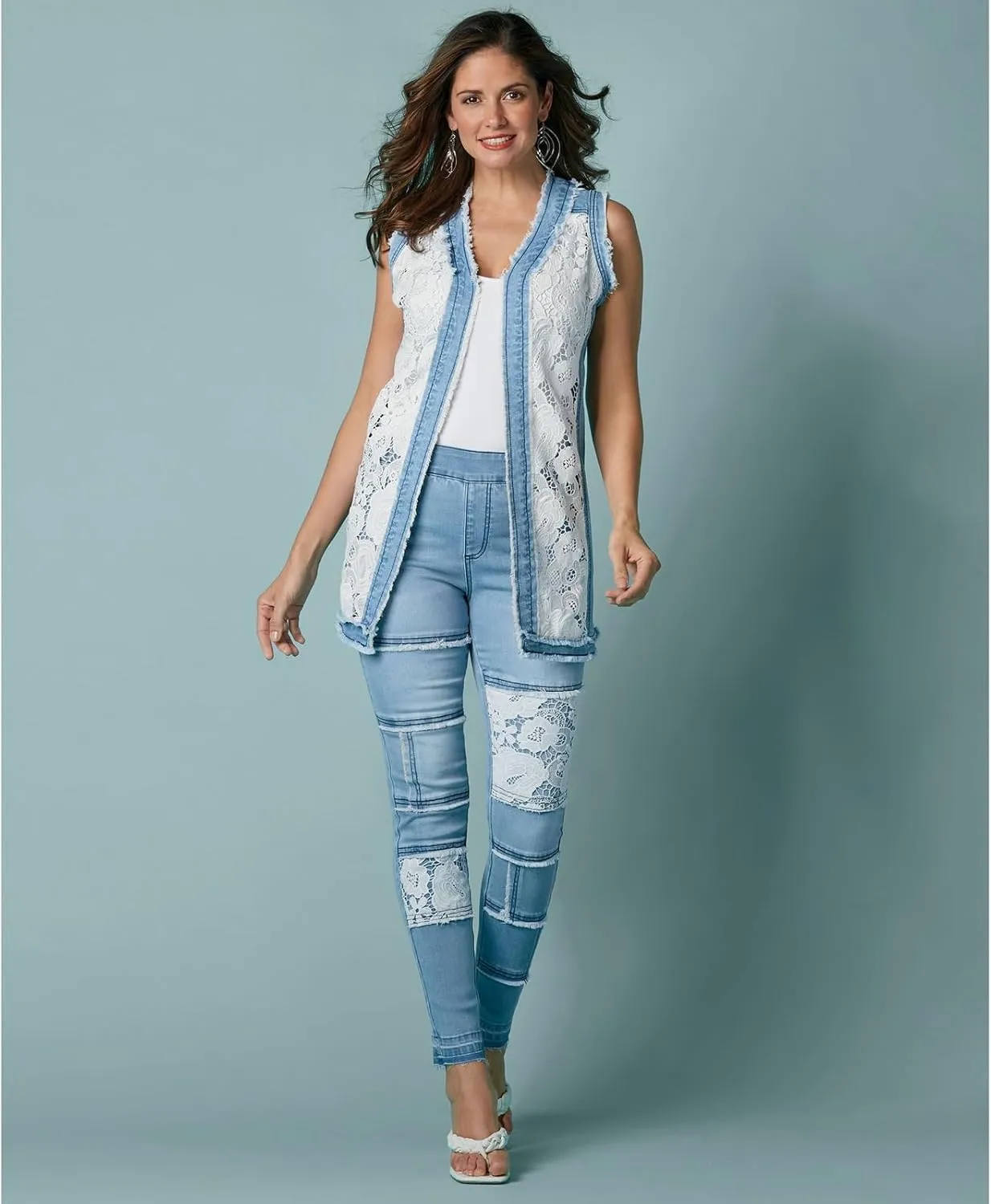 Masseys Womens Lace Denim Vest