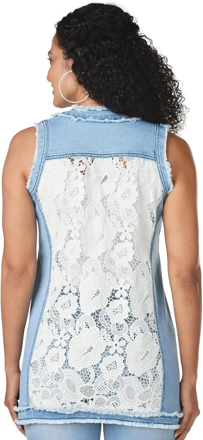 Masseys Womens Lace Denim Vest