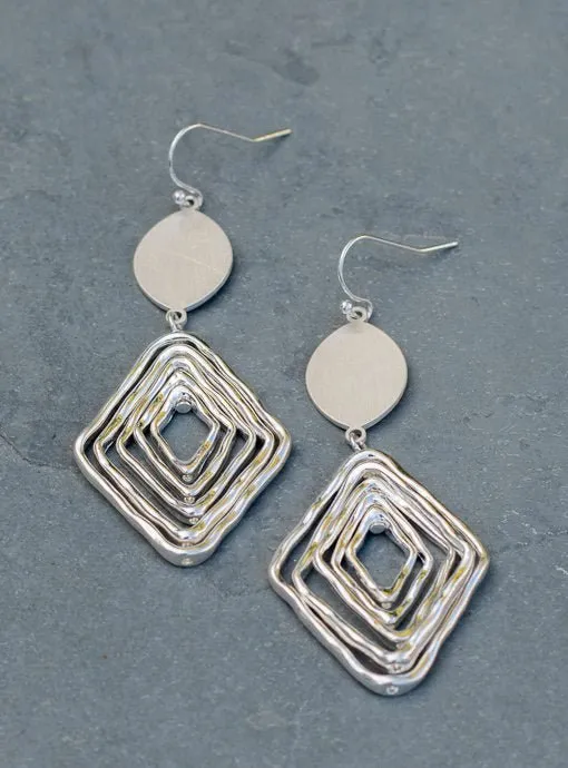 Matte Silver Diamond Shape Dangle Earrings