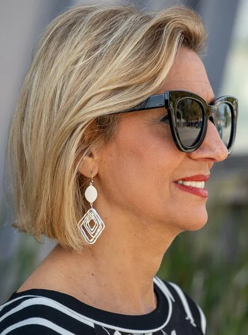 Matte Silver Diamond Shape Dangle Earrings