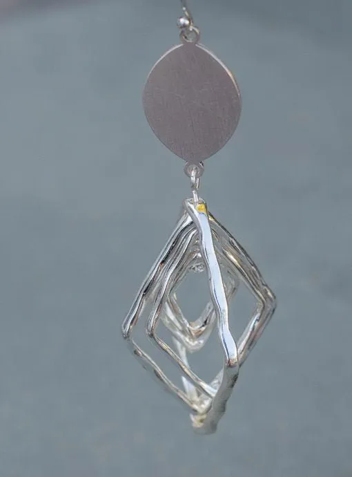 Matte Silver Diamond Shape Dangle Earrings