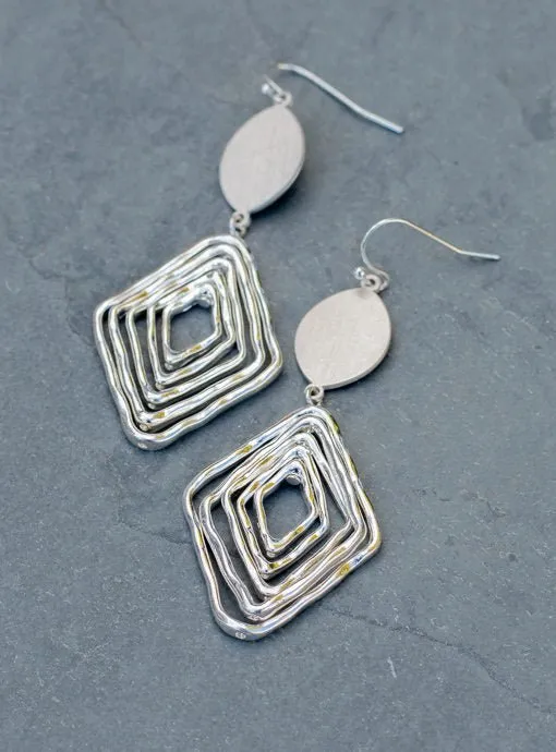 Matte Silver Diamond Shape Dangle Earrings