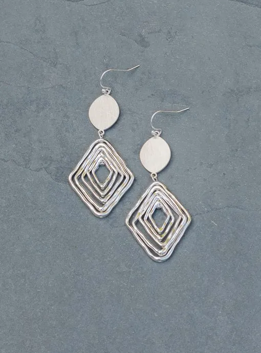 Matte Silver Diamond Shape Dangle Earrings