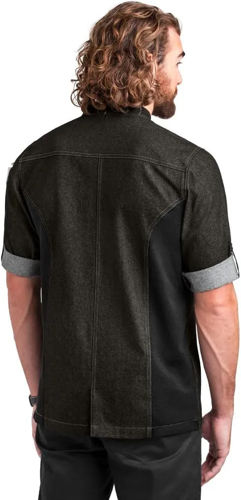 Men's Asymmetrical Premium Denim Chef Coat with Mesh Side Panels (S-3X)