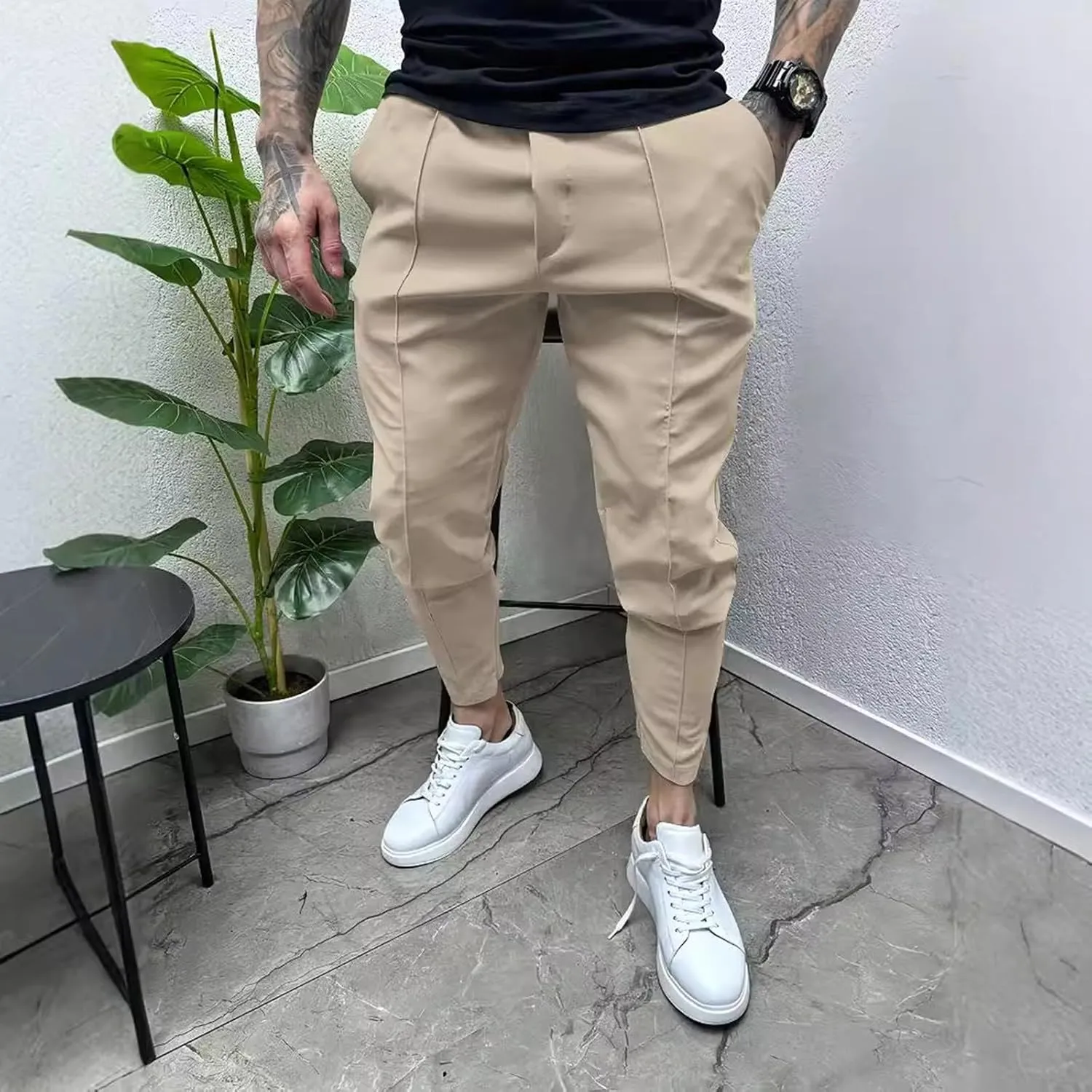 Mens Cargo Pants with Multi Pocket Slim Fit Ripstop Stretch Hiking Trouser Casual Drawstring Work Sweatpant Plus Size
