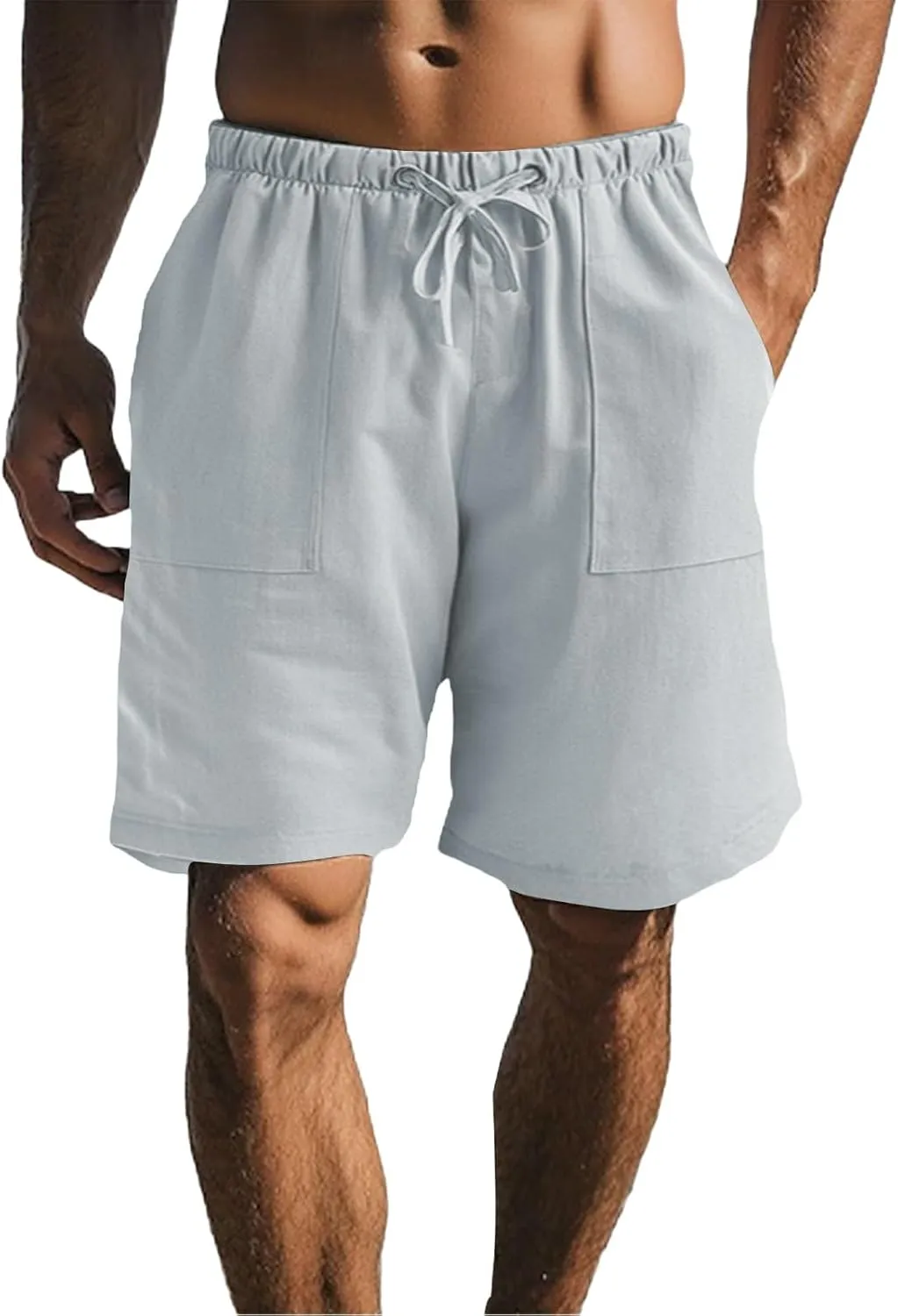 Mens Cotton Linen Shorts Casual Loose Fit Drawstring Elastic Waist 7Inch Inseam Shorts Stretch Summer Beach Wear