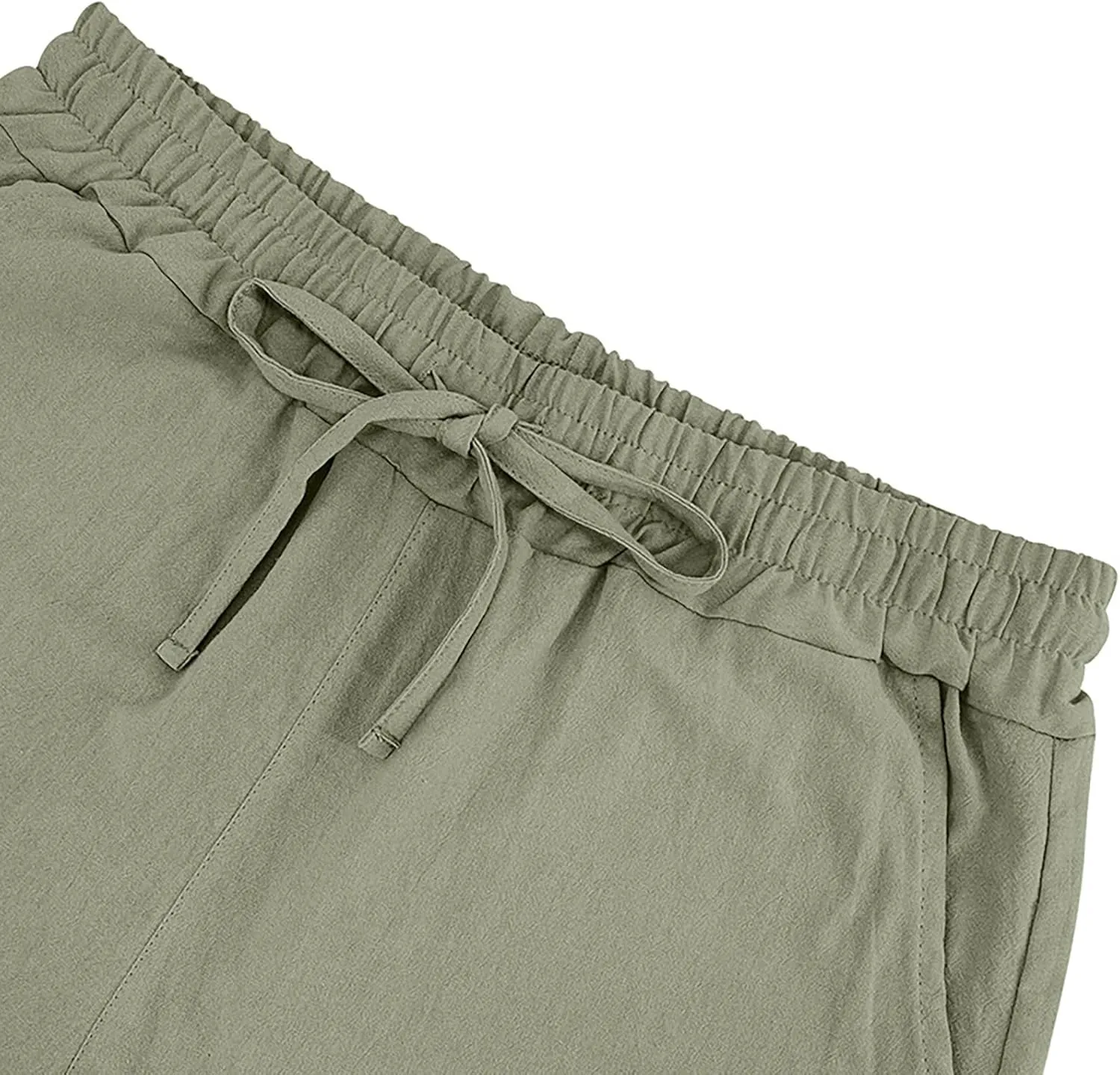 Mens Cotton Linen Shorts Casual Loose Fit Drawstring Elastic Waist 7Inch Inseam Shorts Stretch Summer Beach Wear