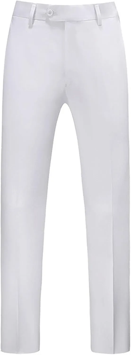 Mens Dress Pants Solid Color Slim Fit Flex Flat Front Skinny Trousers Classic Business Casual Work Wedding Suit Pants