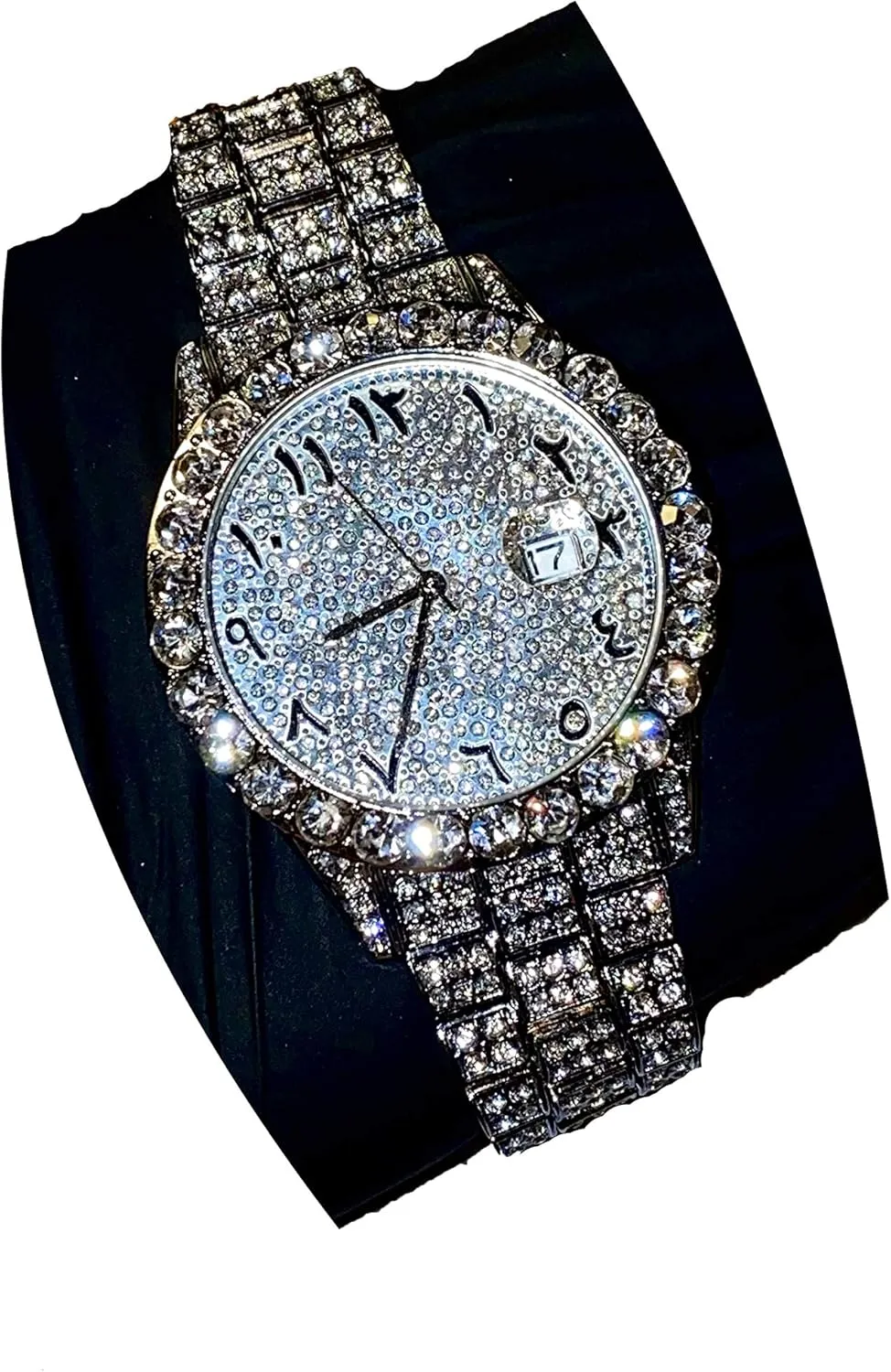 Men's Luxury CZ Diamond Iced Bracelet Watch With Arabic Numeric Round Dial - Hip Hop Rapper Choice for Men and Women - Custom Fit Bust Down Jewelry