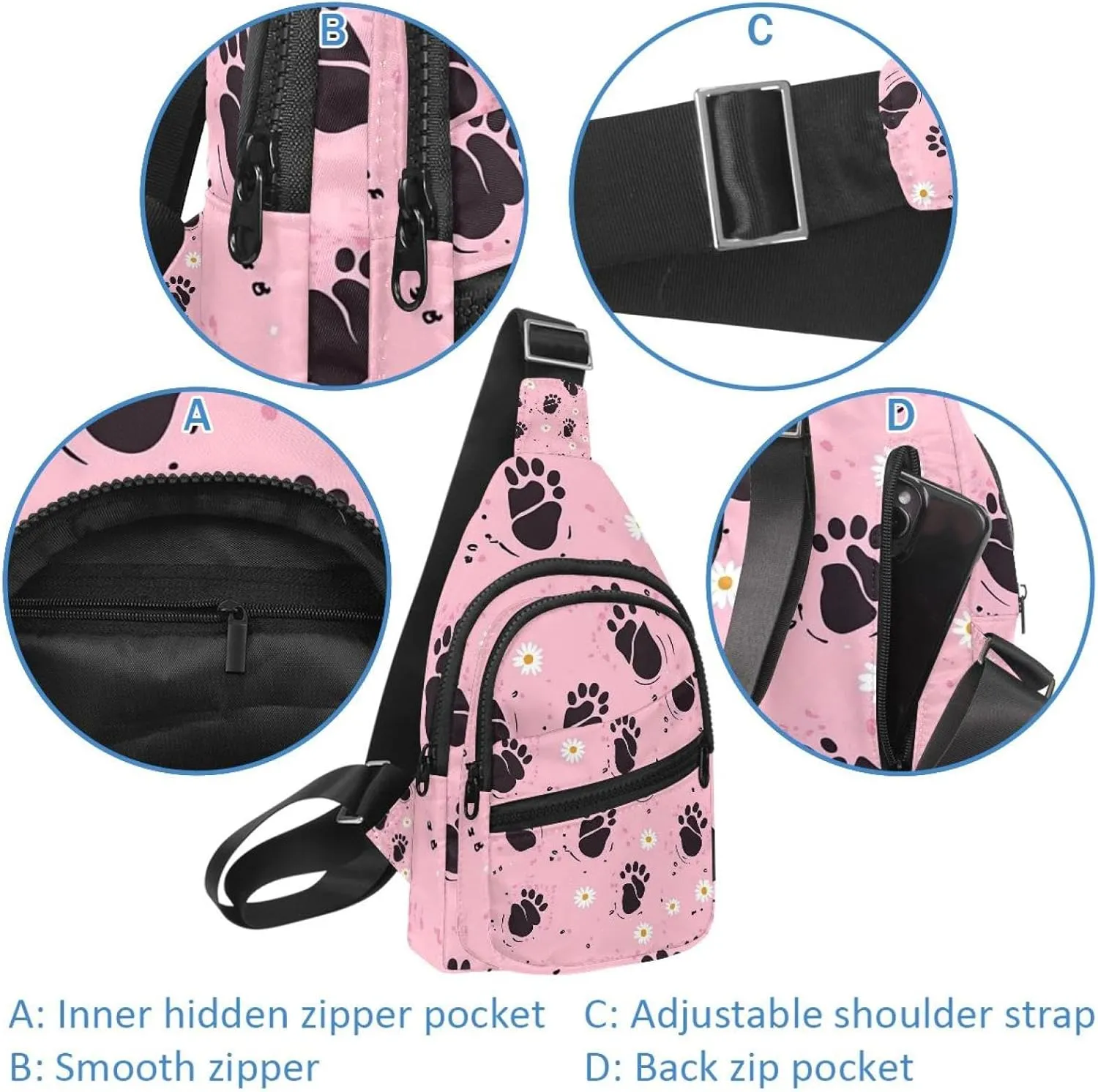 Men's Sling Backpack, foot prints and daisy flower (4)