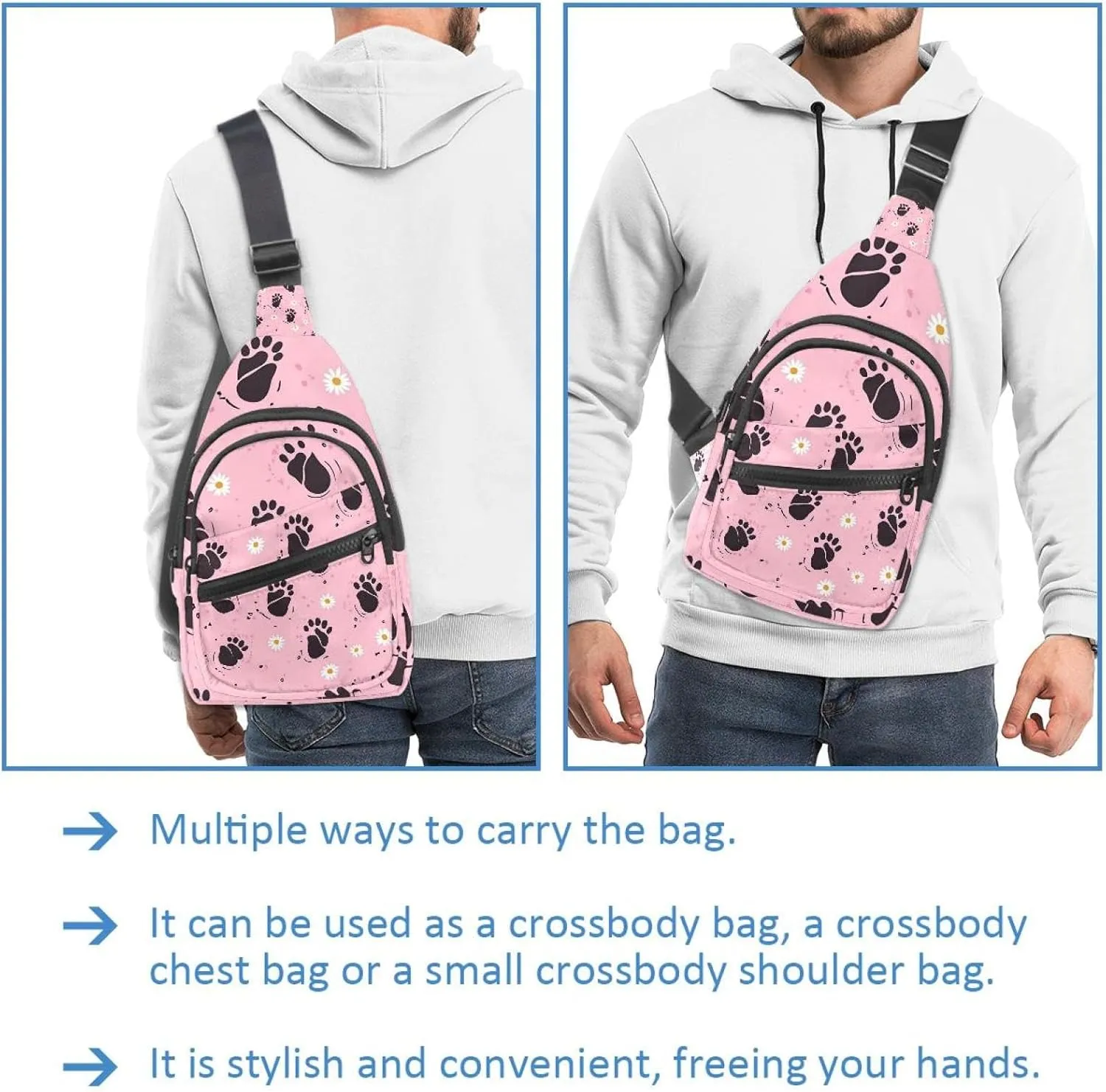 Men's Sling Backpack, foot prints and daisy flower (4)