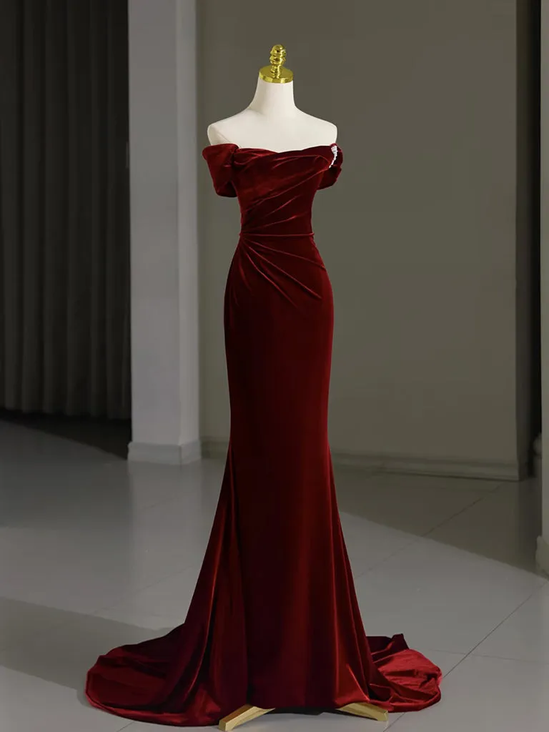Mermaid Velvet Green Long Prom Dress, Green Long Evening Dress