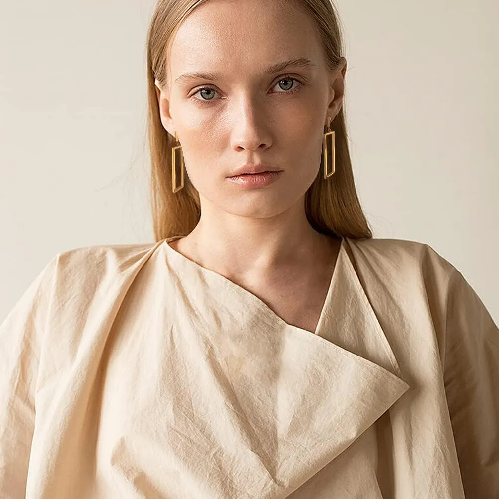 Metal Geometric Clip On Drop Earrings for Women Gold Black Silver Non Piercing Dangle Earrings Rectangle Triangle Bar Circle Waterdrop Ellipse Clip Earrings