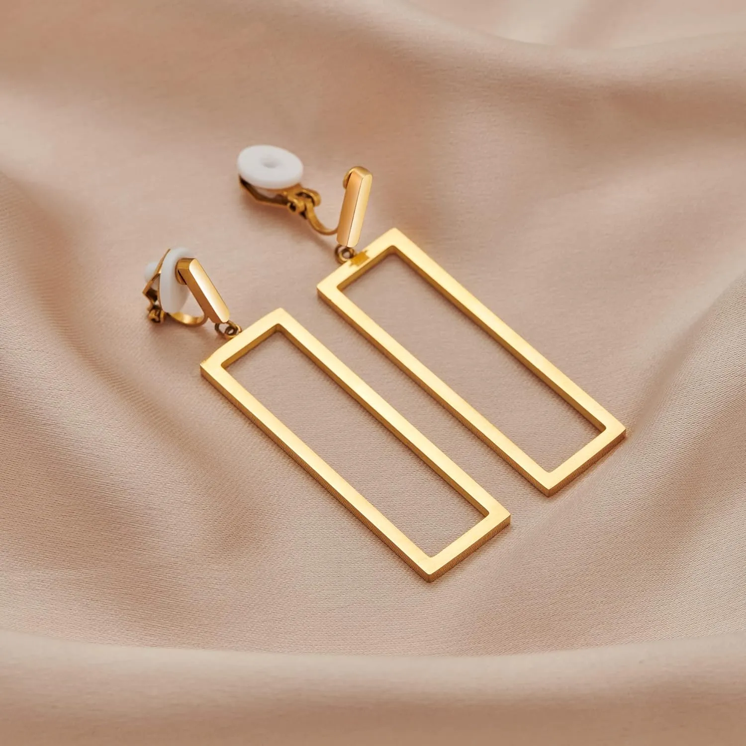 Metal Geometric Clip On Drop Earrings for Women Gold Black Silver Non Piercing Dangle Earrings Rectangle Triangle Bar Circle Waterdrop Ellipse Clip Earrings