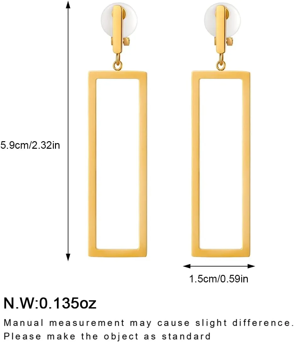 Metal Geometric Clip On Drop Earrings for Women Gold Black Silver Non Piercing Dangle Earrings Rectangle Triangle Bar Circle Waterdrop Ellipse Clip Earrings