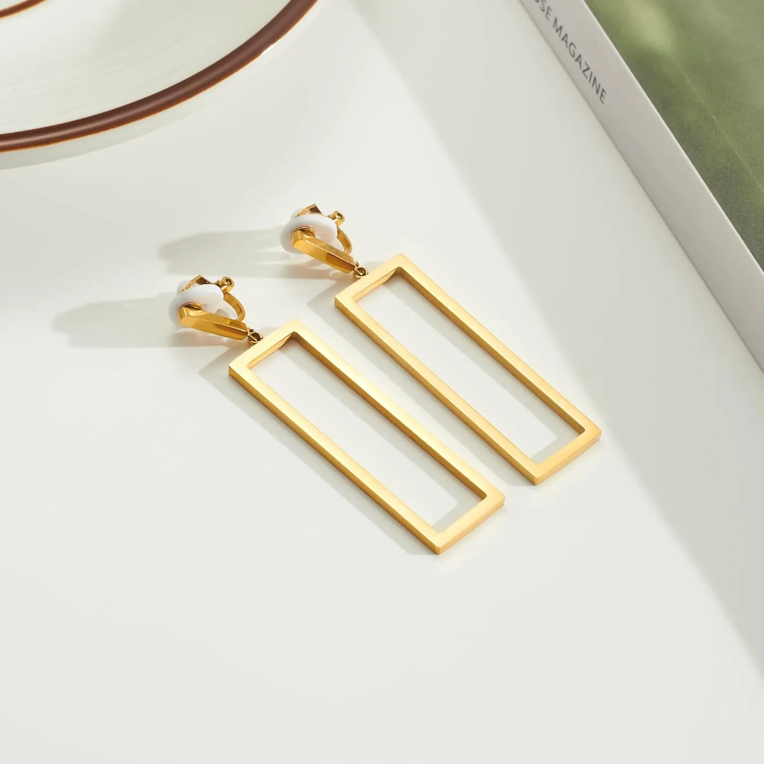 Metal Geometric Clip On Drop Earrings for Women Gold Black Silver Non Piercing Dangle Earrings Rectangle Triangle Bar Circle Waterdrop Ellipse Clip Earrings