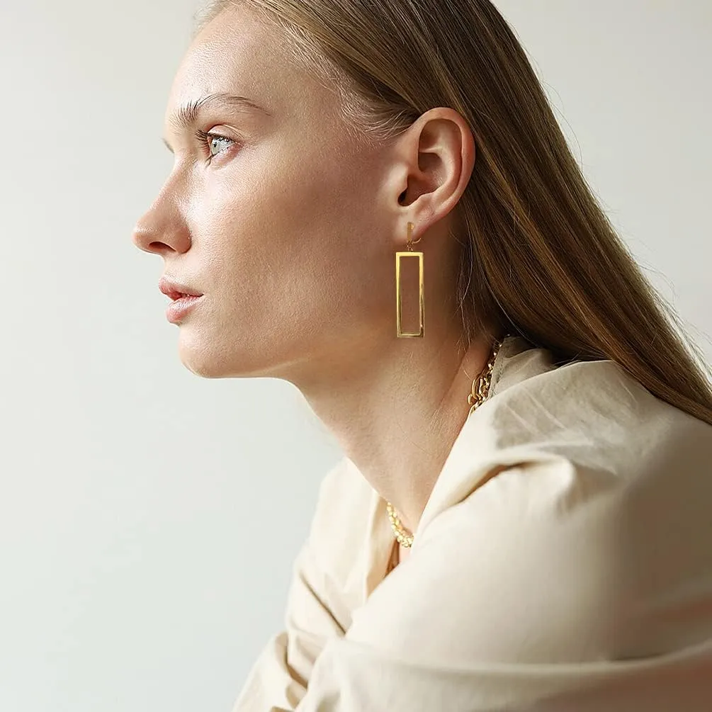 Metal Geometric Clip On Drop Earrings for Women Gold Black Silver Non Piercing Dangle Earrings Rectangle Triangle Bar Circle Waterdrop Ellipse Clip Earrings