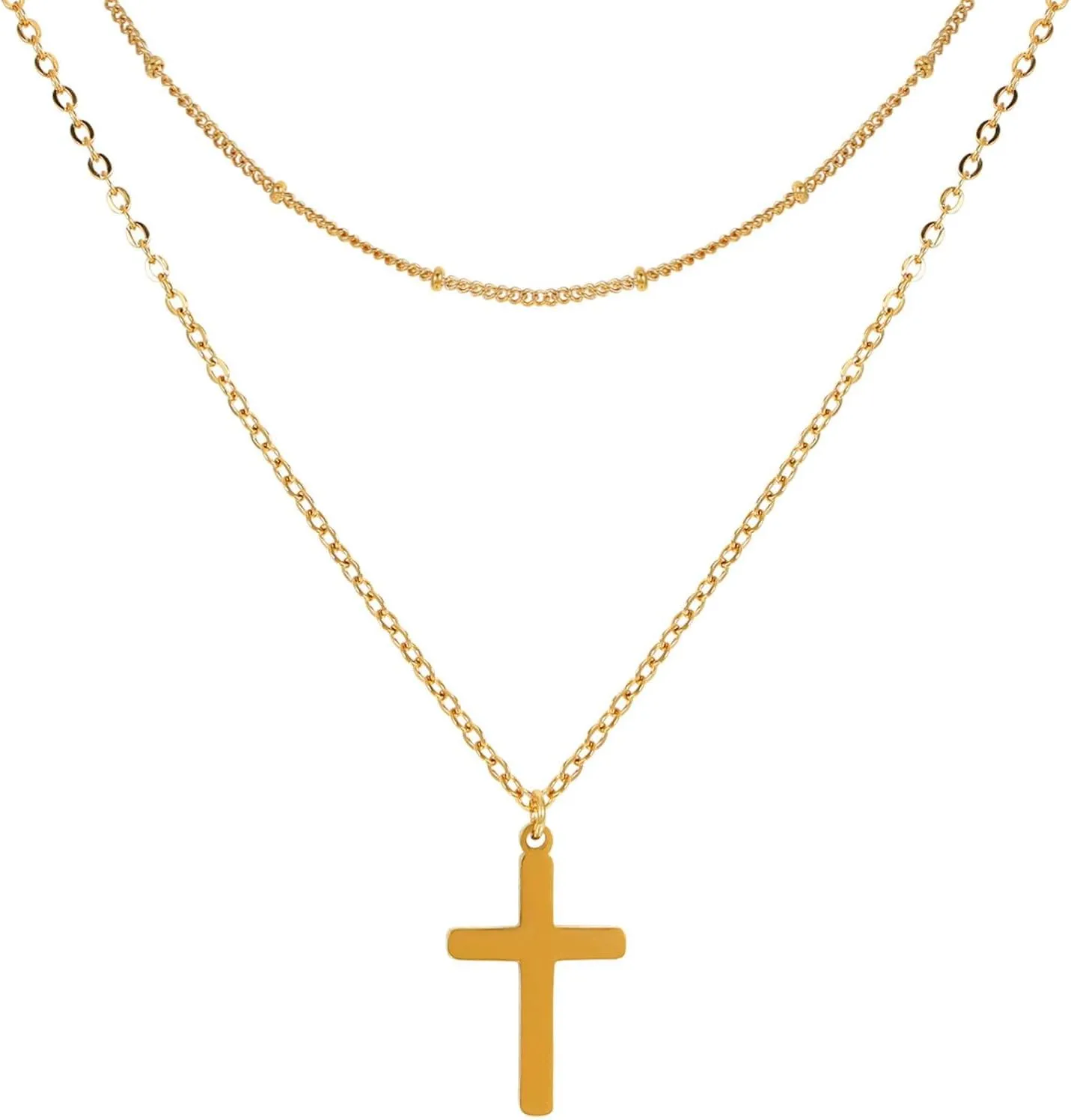 MILAKOO Multilayered Cross/Disc Pendant Necklace Choker Stackable Silver/Gold Layering Long Necklace for Women