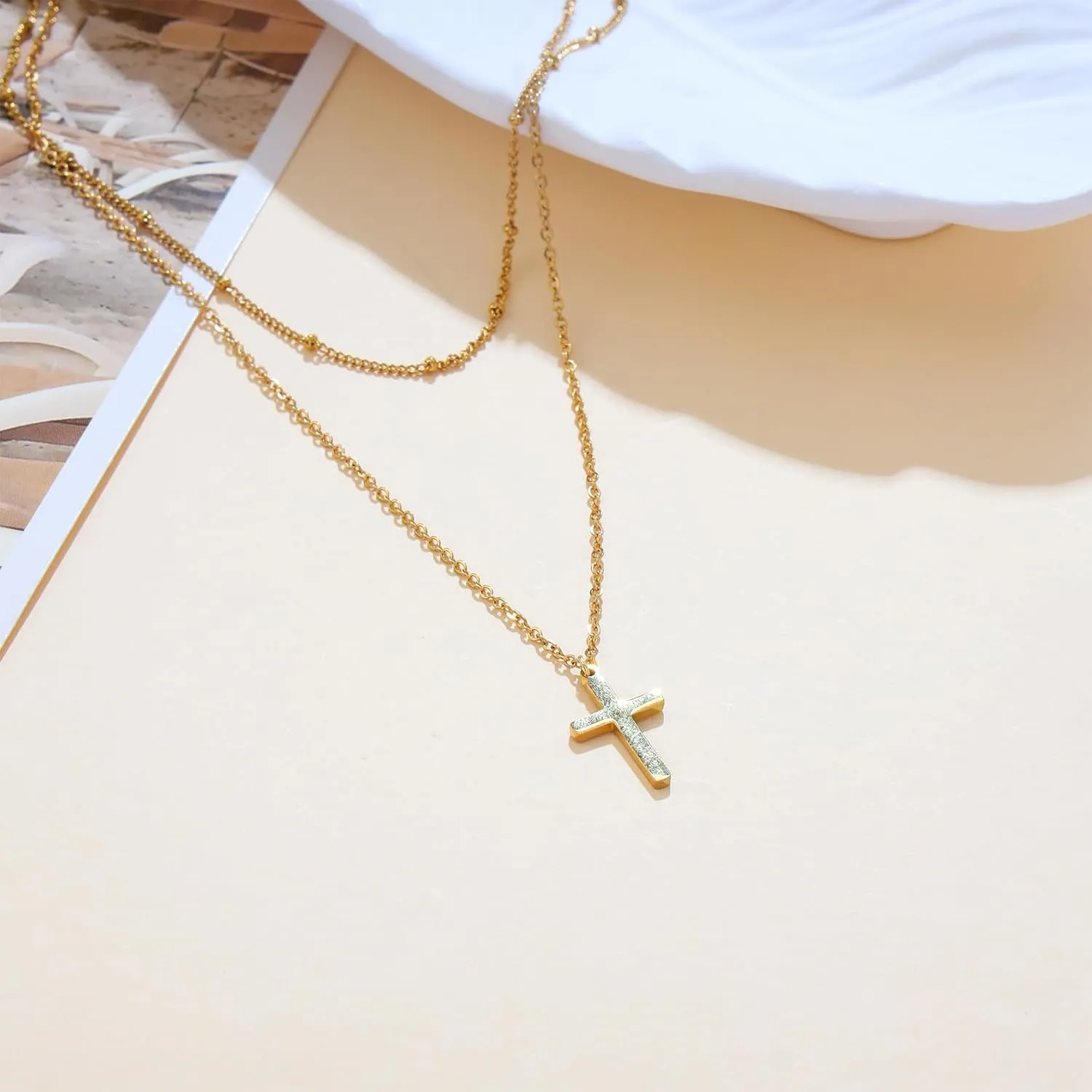 MILAKOO Multilayered Cross/Disc Pendant Necklace Choker Stackable Silver/Gold Layering Long Necklace for Women