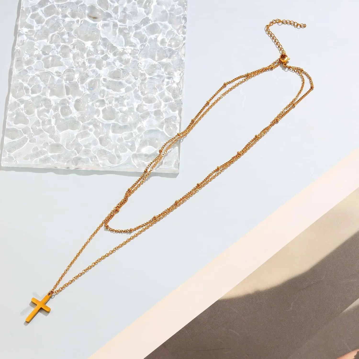 MILAKOO Multilayered Cross/Disc Pendant Necklace Choker Stackable Silver/Gold Layering Long Necklace for Women