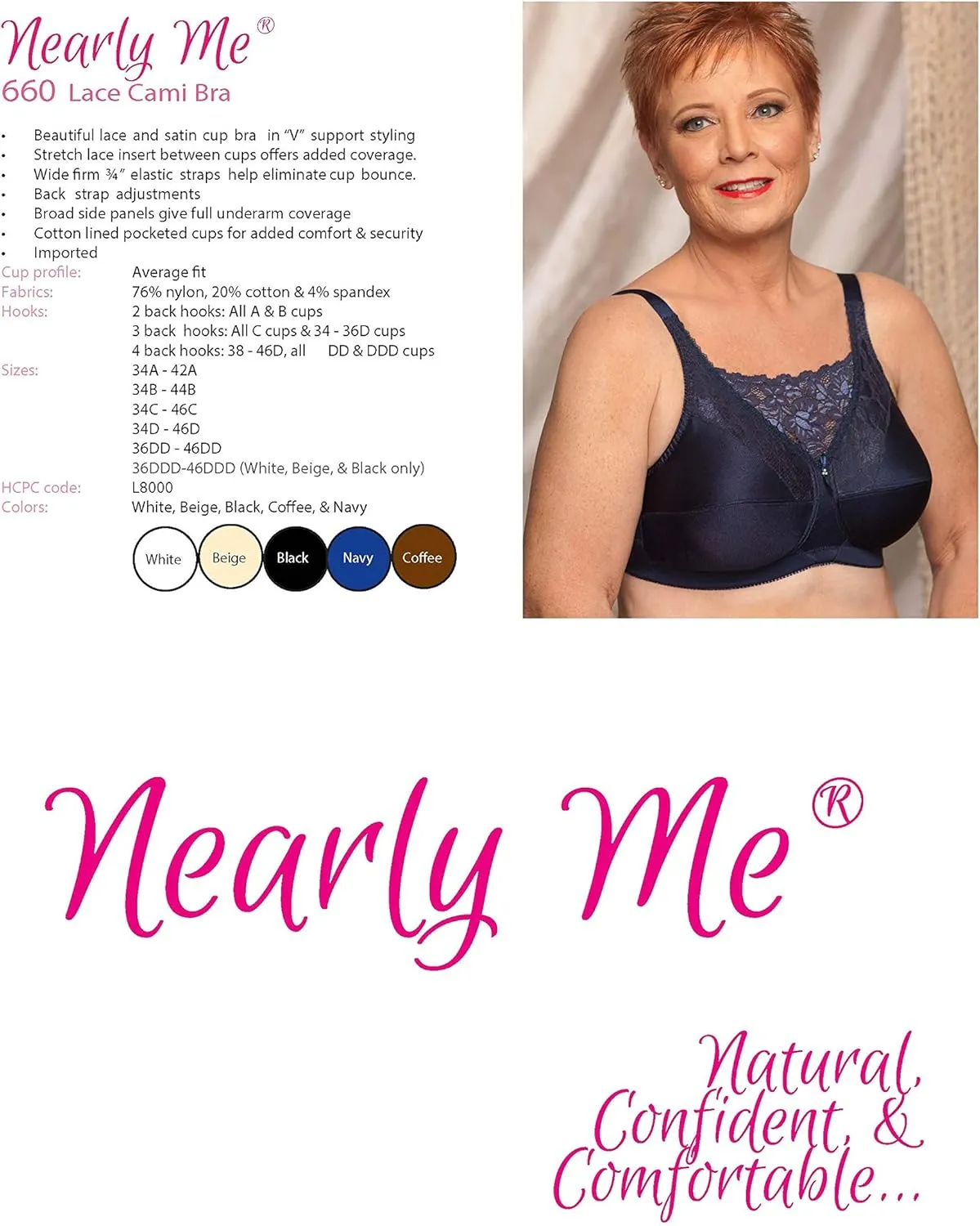 Nearly Me - Mastectomy Lumpectomy Silicone Breast Form Prosthesis Pocket Cami Bra #660
