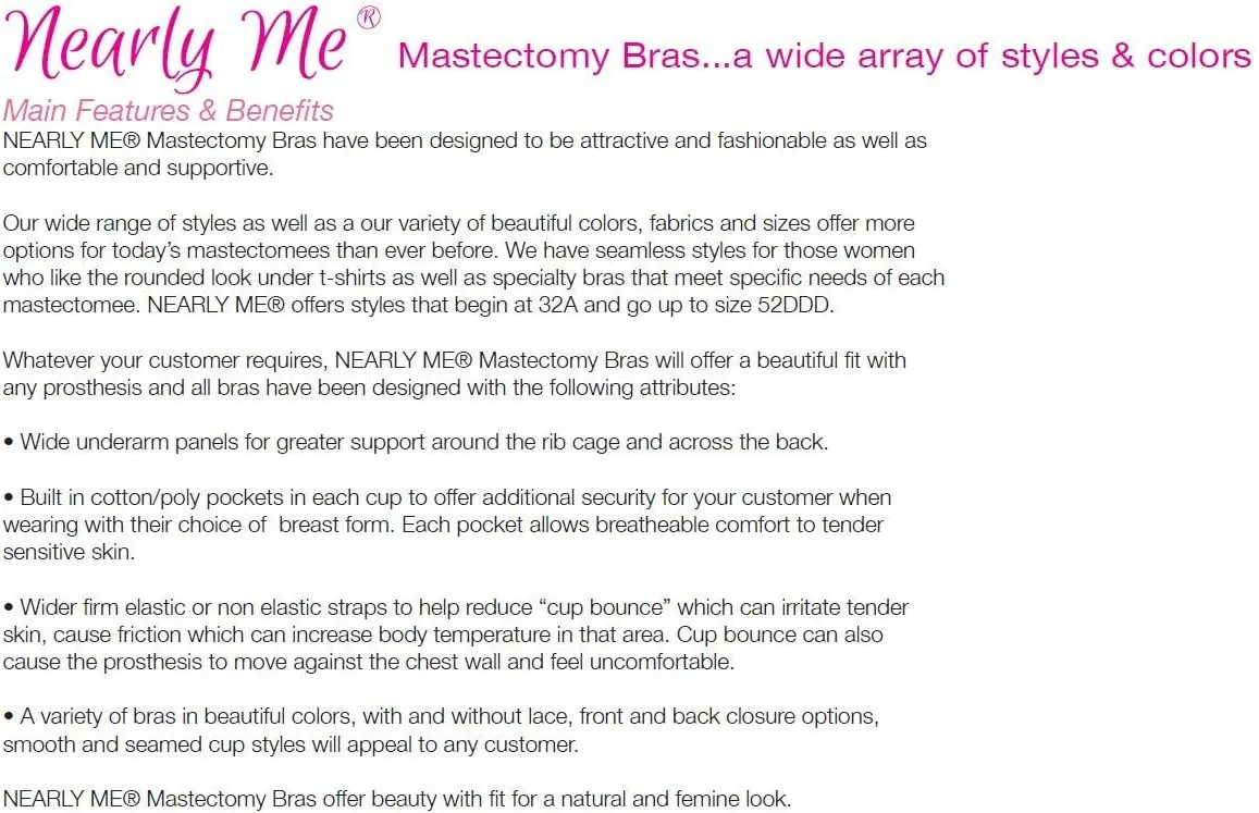 Nearly Me - Mastectomy Lumpectomy Silicone Breast Form Prosthesis Pocket Cami Bra #660