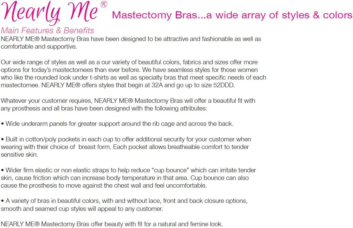 Nearly Me - Mastectomy Lumpectomy Silicone Breast Form Prosthesis Pocket Cami Bra #660
