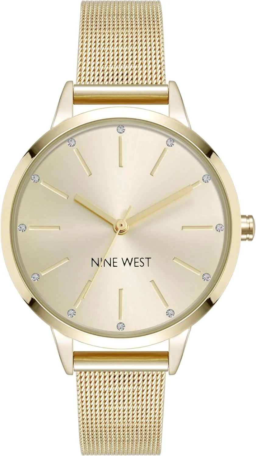 Nine West Women's Crystal Accented Dial Mesh Bracelet Watch