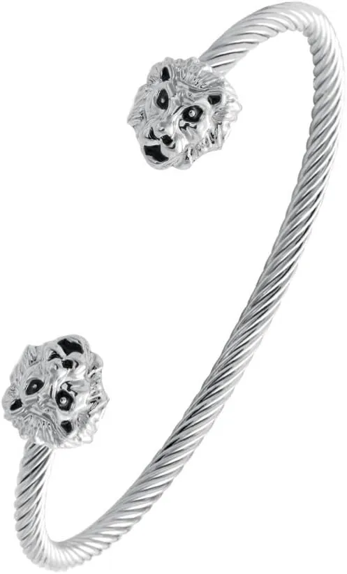 NOUMANDA Women Jewelry Cuff Bangles Both End with Animal Lion Head Wire Twist Bangle Bracelet