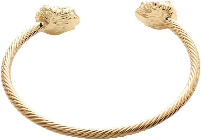 NOUMANDA Women Jewelry Cuff Bangles Both End with Animal Lion Head Wire Twist Bangle Bracelet
