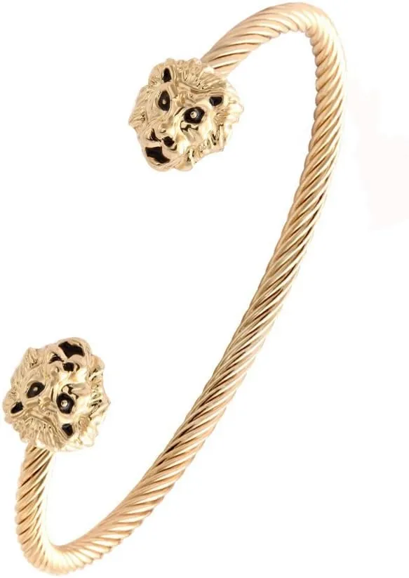 NOUMANDA Women Jewelry Cuff Bangles Both End with Animal Lion Head Wire Twist Bangle Bracelet