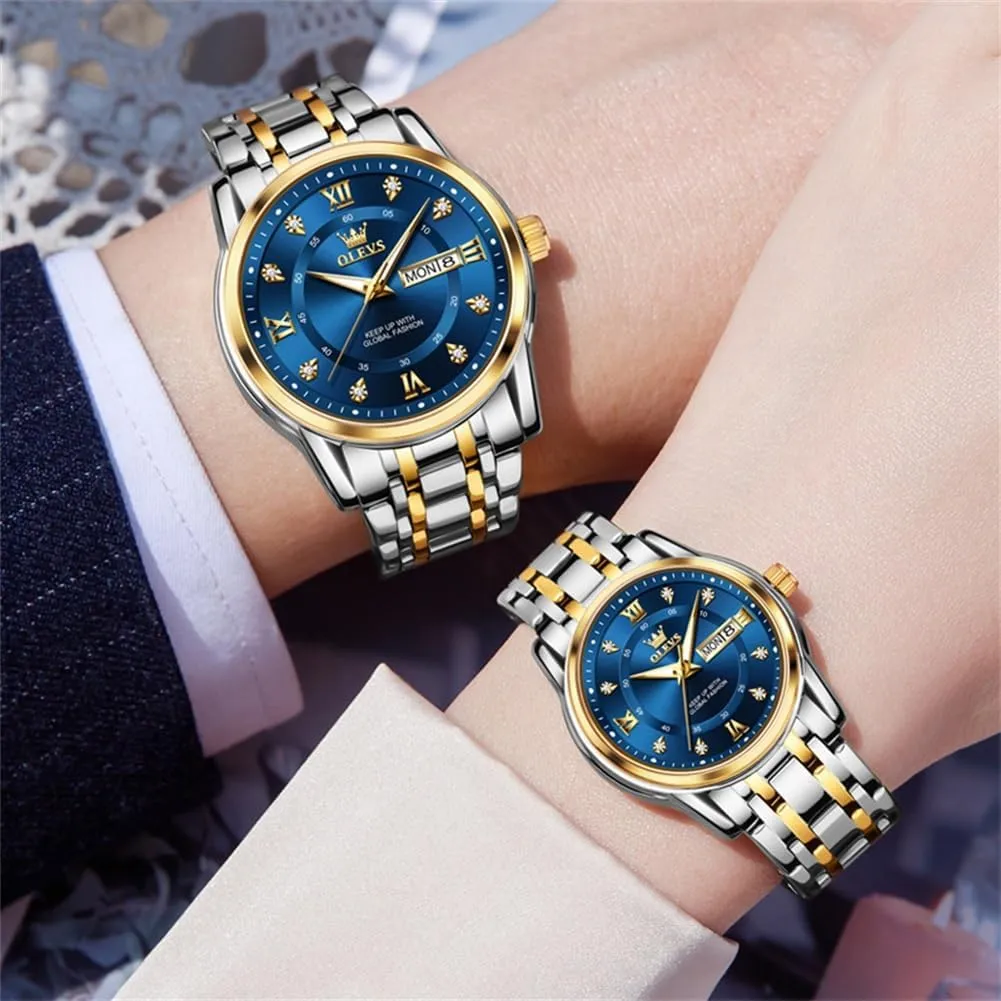 OLEVS Couple Watch Valentines Couple Matching Watches His and Her Couple Set Wrist Watch Men and Women Lovers Wedding Romantic Gifts Set of 2