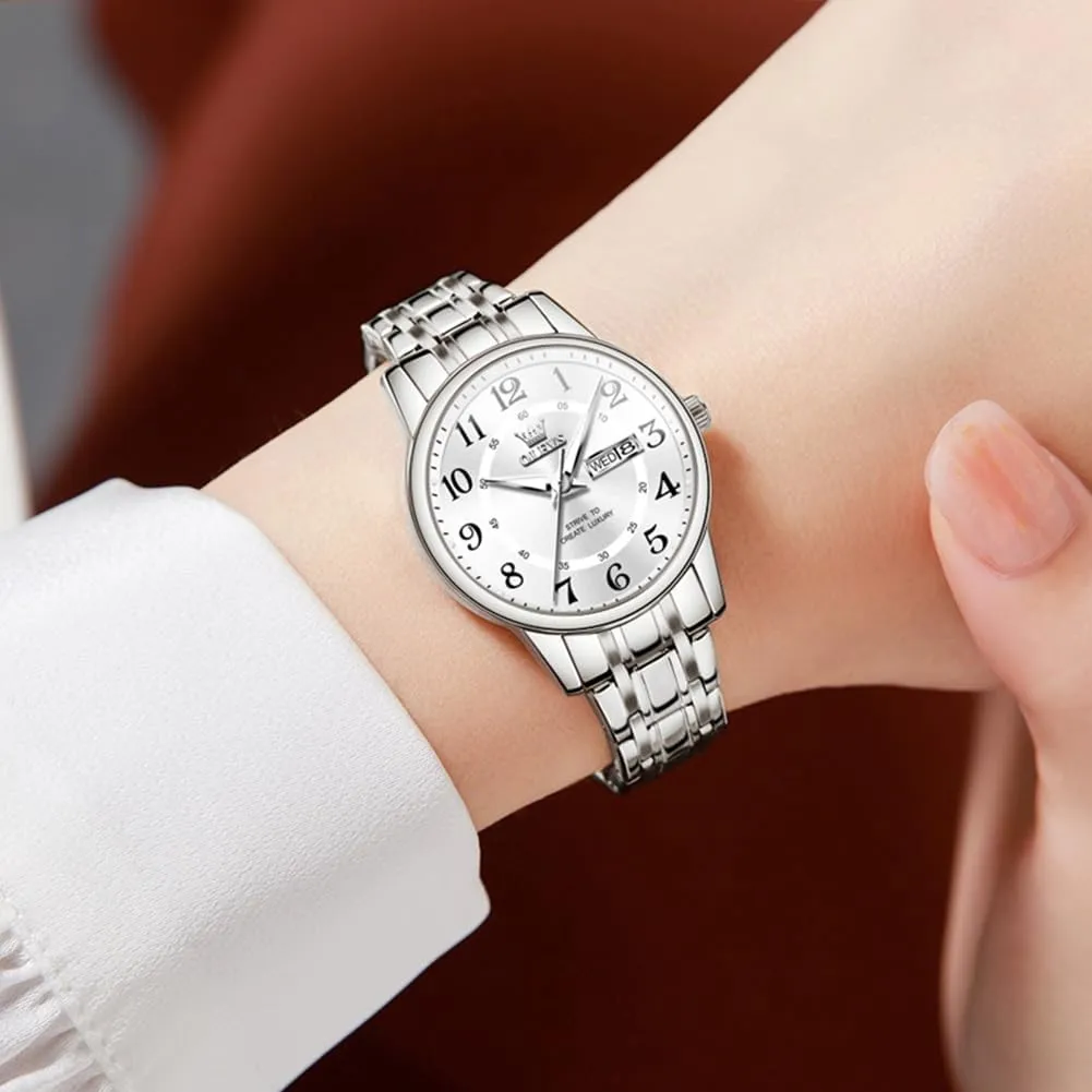 OLEVS Women's Watches Luxury Diamond Arabic Dial Wrist Watch for Women with Date Waterproof Stainless Steel Quartz Ladies Watch