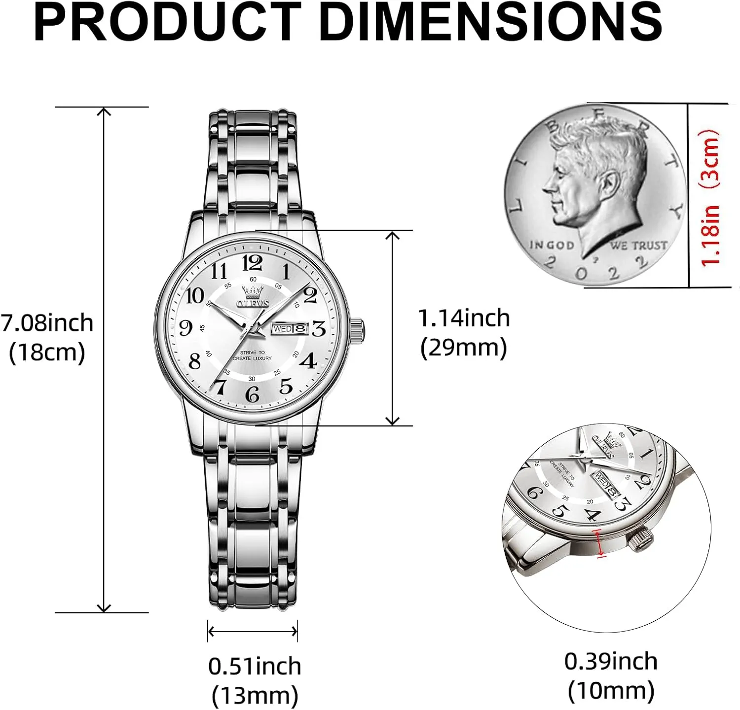 OLEVS Women's Watches Luxury Diamond Arabic Dial Wrist Watch for Women with Date Waterproof Stainless Steel Quartz Ladies Watch