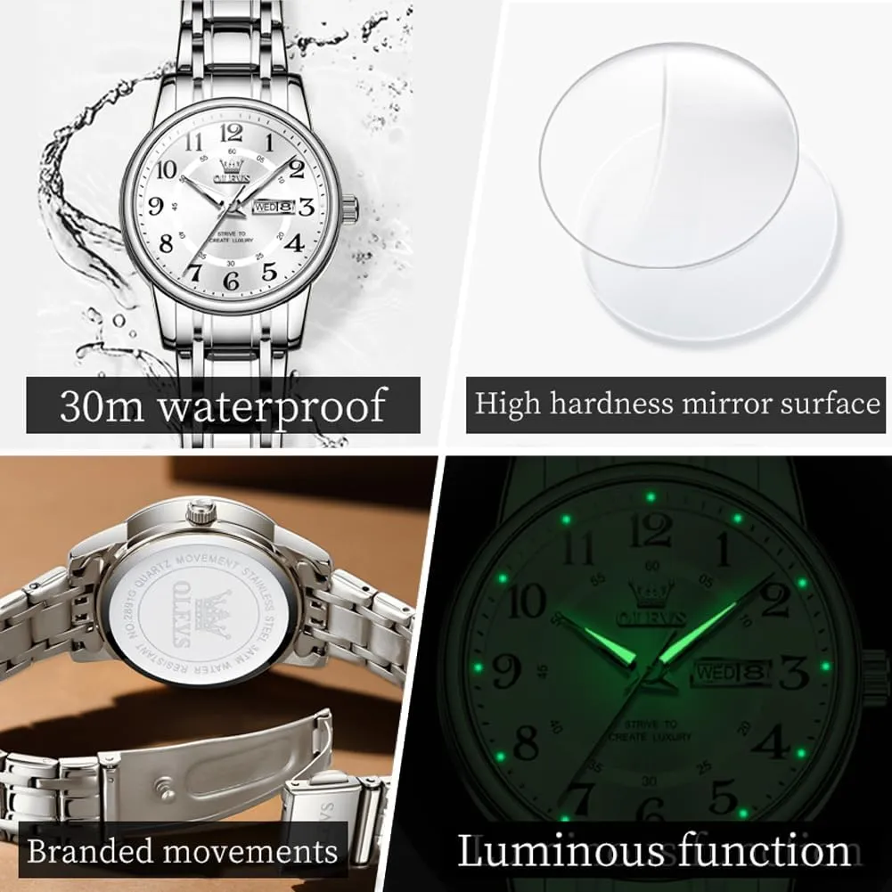 OLEVS Women's Watches Luxury Diamond Arabic Dial Wrist Watch for Women with Date Waterproof Stainless Steel Quartz Ladies Watch