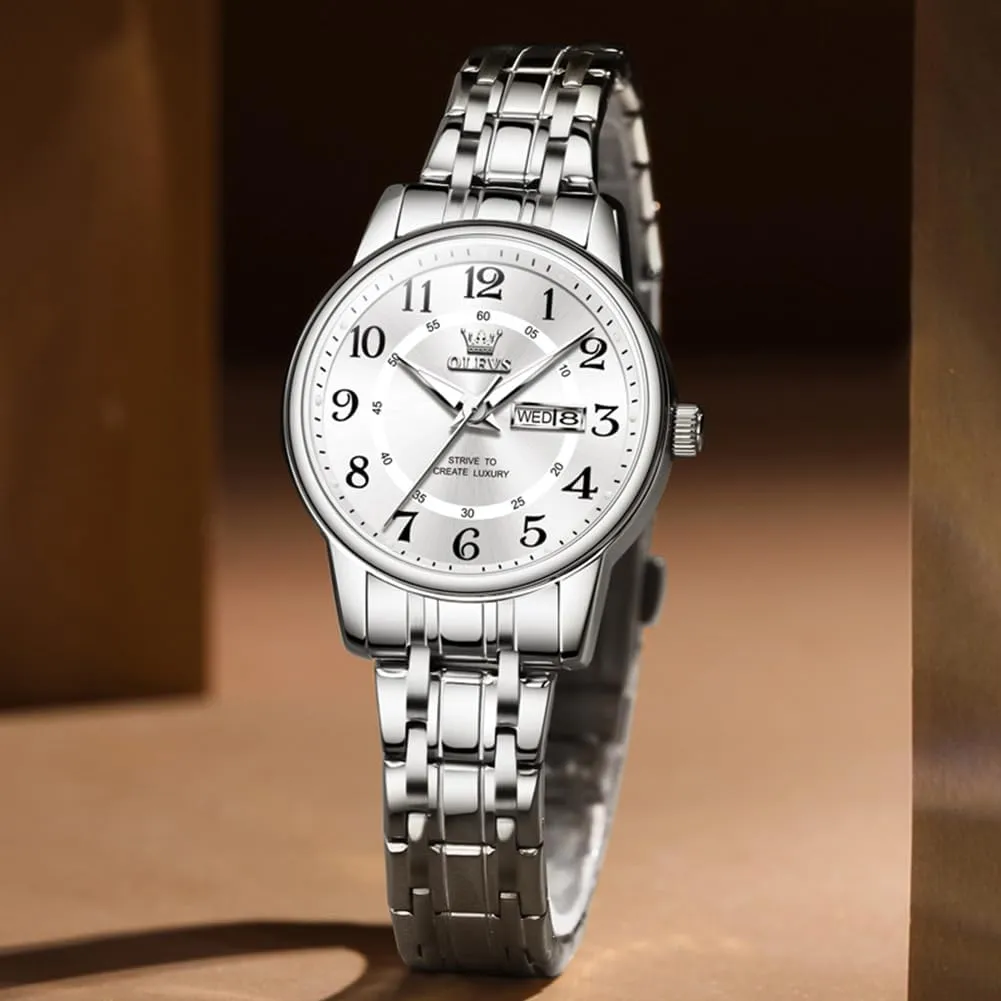 OLEVS Women's Watches Luxury Diamond Arabic Dial Wrist Watch for Women with Date Waterproof Stainless Steel Quartz Ladies Watch