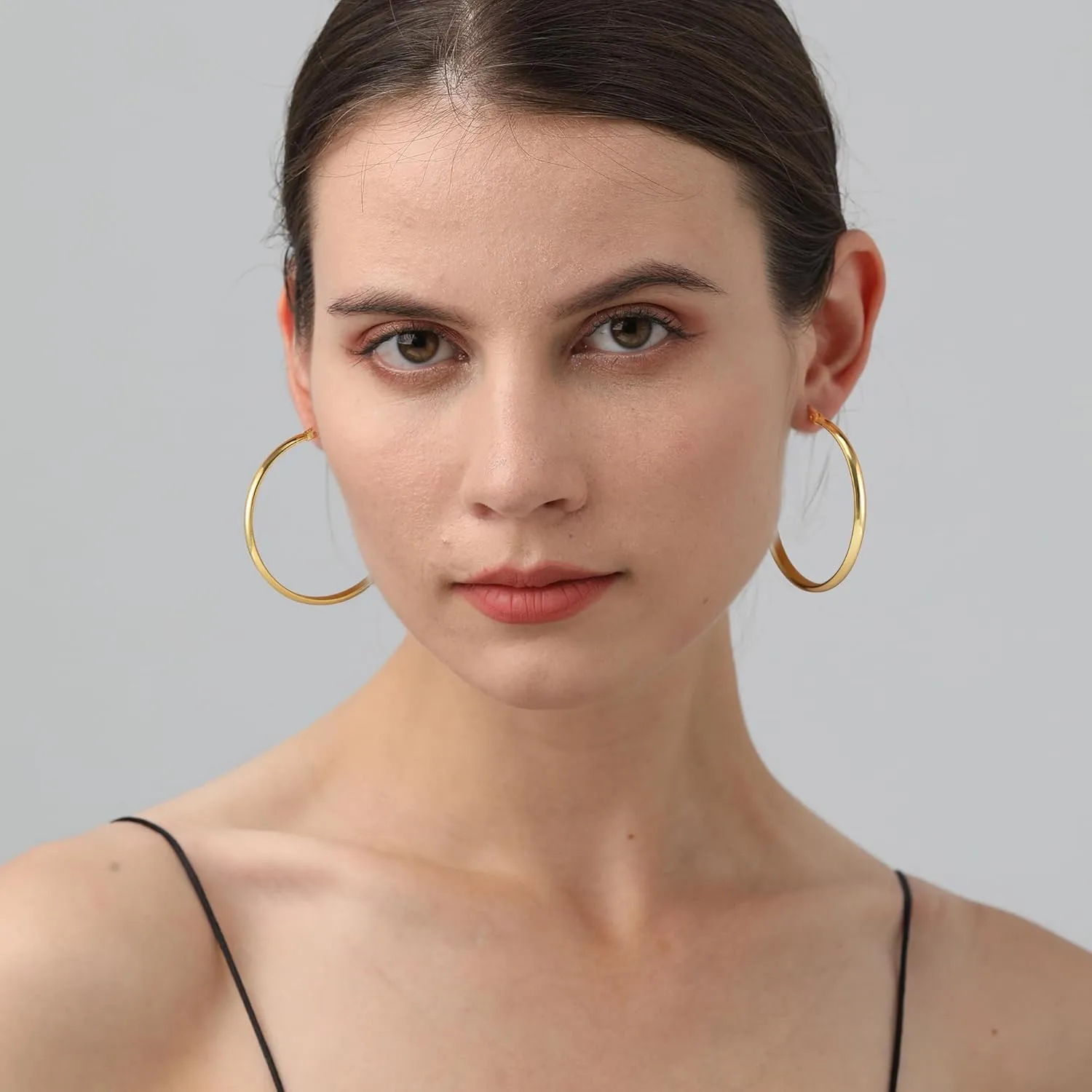 OOOPEL 3mm Wide Large Hoop Earrings for Women Hypoallergenic 925 Sterling Silver Post Gold Earrings Lightweight Silver Hoop Earrings Oversize Big Gold Hoops 20/30/40/50/60/70MM