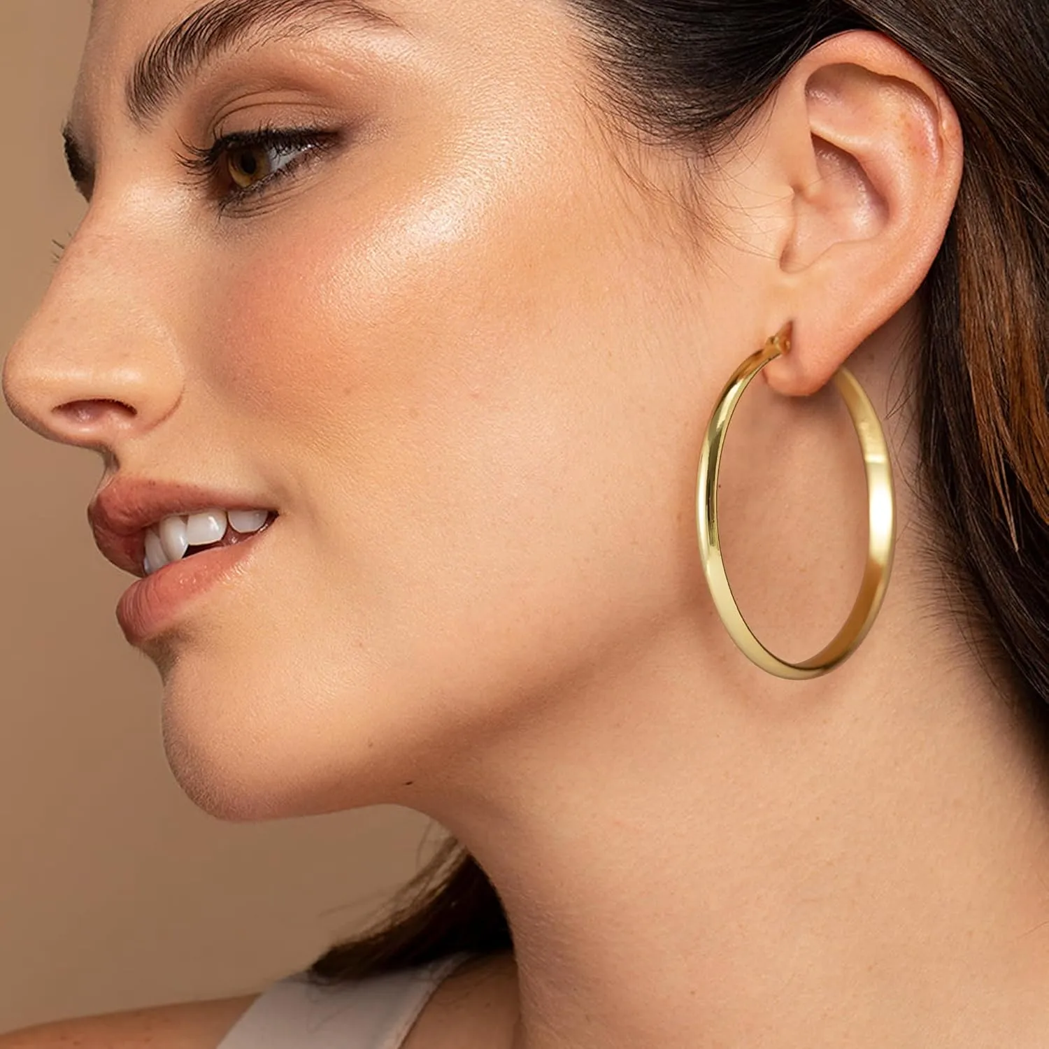 OOOPEL 3mm Wide Large Hoop Earrings for Women Hypoallergenic 925 Sterling Silver Post Gold Earrings Lightweight Silver Hoop Earrings Oversize Big Gold Hoops 20/30/40/50/60/70MM
