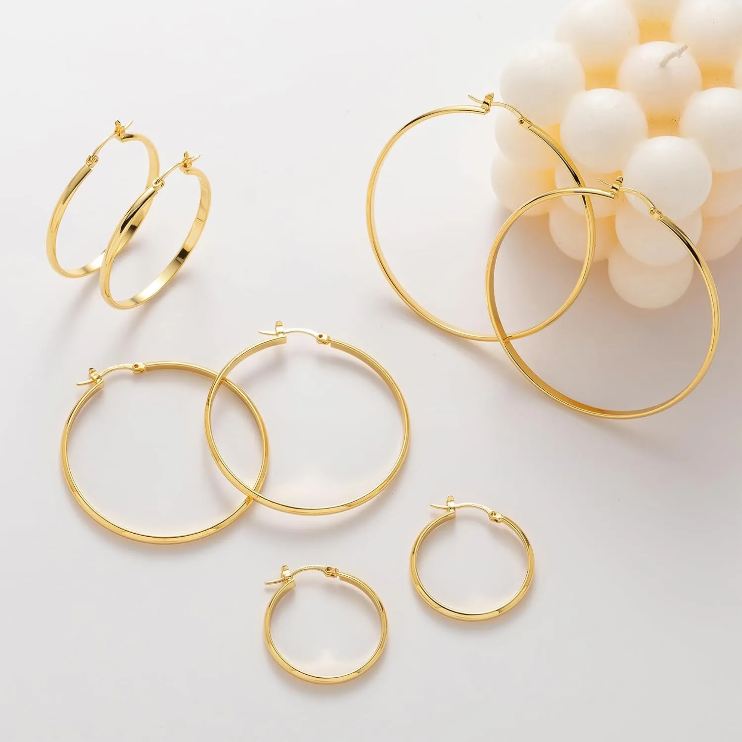 OOOPEL 3mm Wide Large Hoop Earrings for Women Hypoallergenic 925 Sterling Silver Post Gold Earrings Lightweight Silver Hoop Earrings Oversize Big Gold Hoops 20/30/40/50/60/70MM