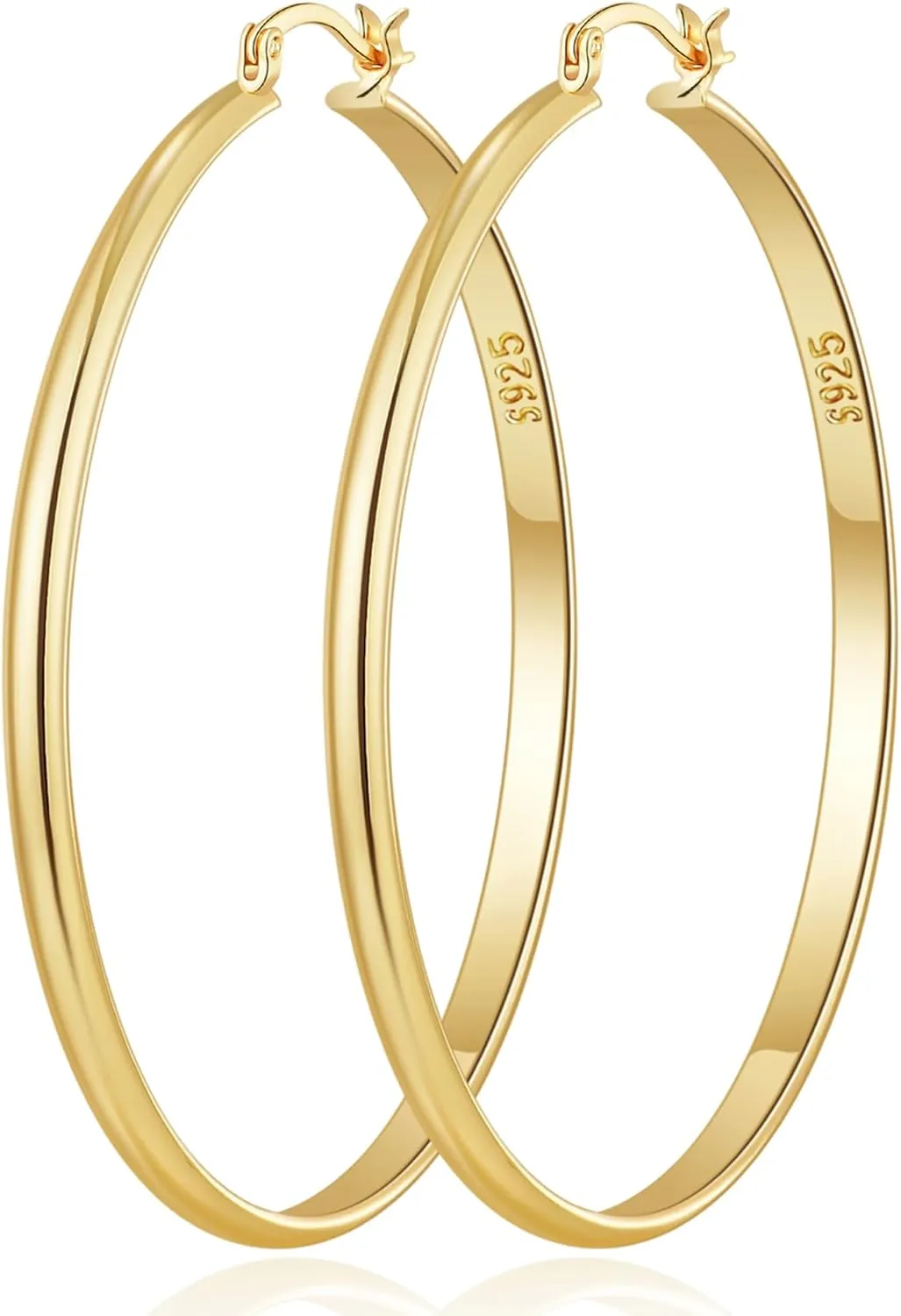 OOOPEL 3mm Wide Large Hoop Earrings for Women Hypoallergenic 925 Sterling Silver Post Gold Earrings Lightweight Silver Hoop Earrings Oversize Big Gold Hoops 20/30/40/50/60/70MM