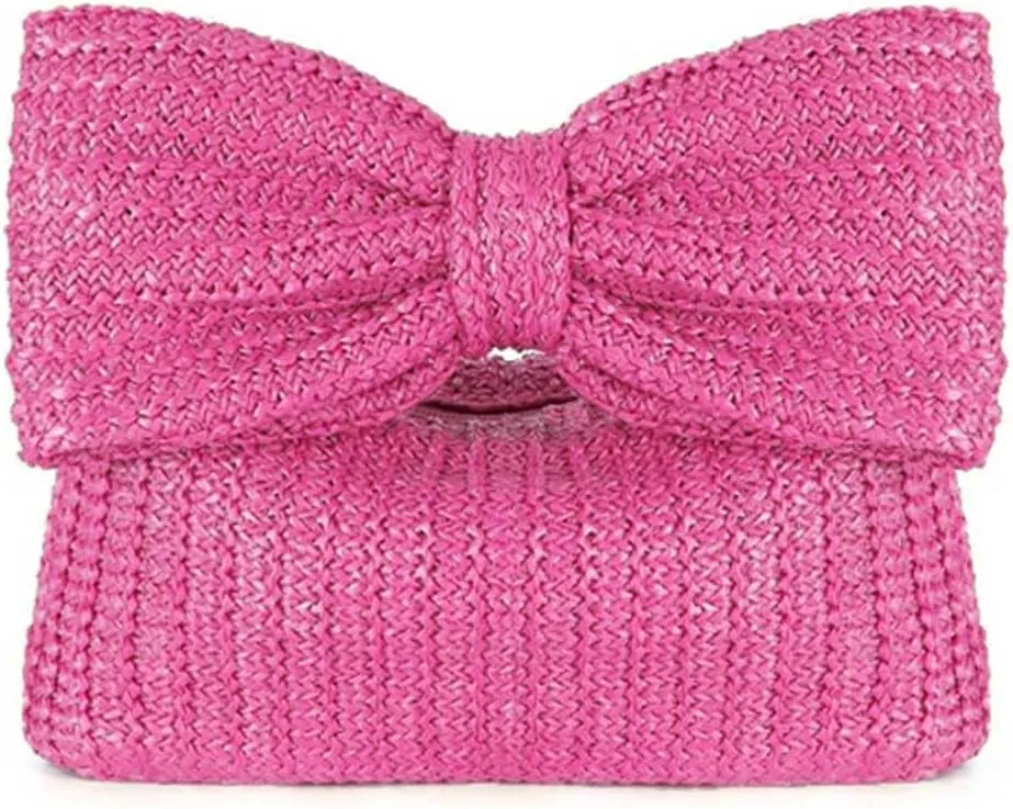 Orgone Straw Bow Purse, Summer Woven Beach Clutch Bag for Women, Straw Handbags for Formal Party Wedding for Mom