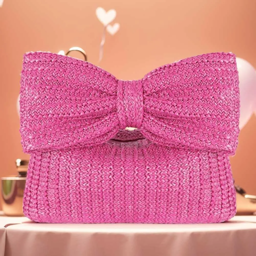 Orgone Straw Bow Purse, Summer Woven Beach Clutch Bag for Women, Straw Handbags for Formal Party Wedding for Mom