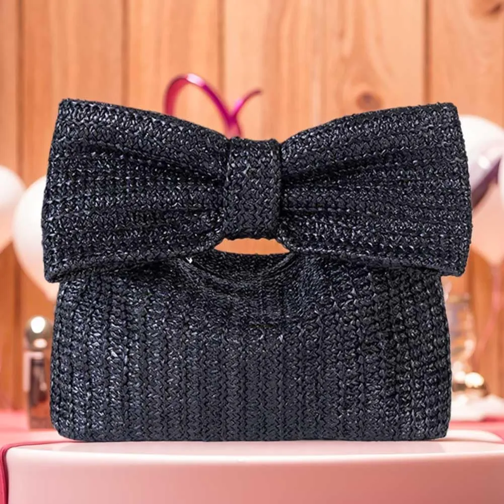 Orgone Straw Bow Purse, Summer Woven Beach Clutch Bag for Women, Straw Handbags for Formal Party Wedding for Mom