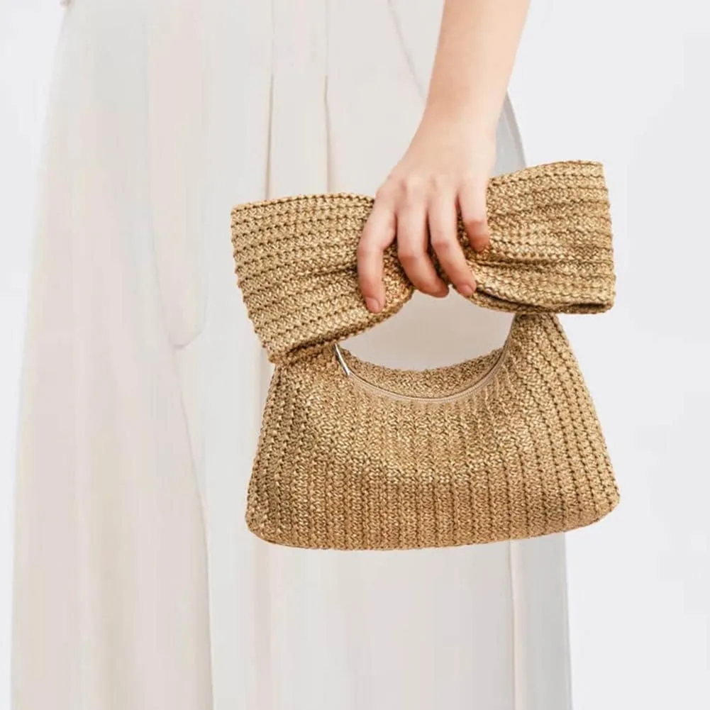 Orgone Straw Bow Purse, Summer Woven Beach Clutch Bag for Women, Straw Handbags for Formal Party Wedding for Mom