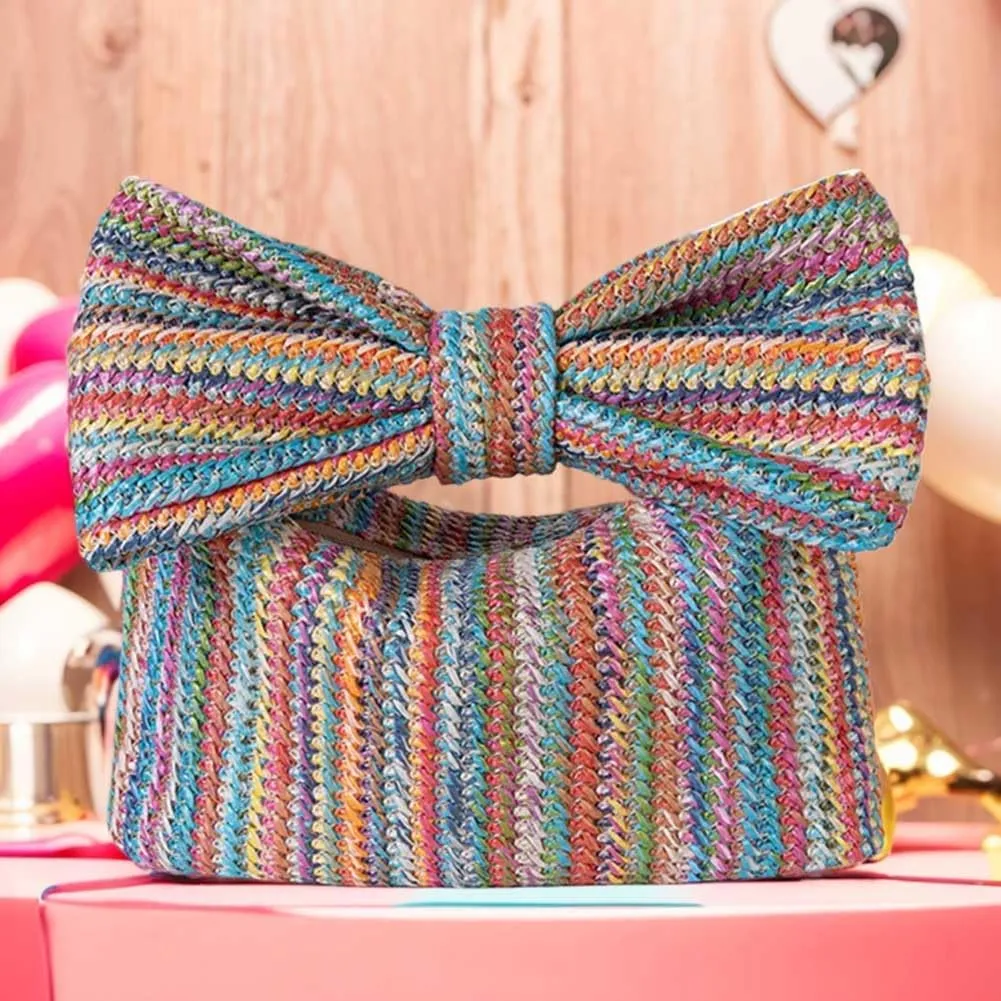 Orgone Straw Bow Purse, Summer Woven Beach Clutch Bag for Women, Straw Handbags for Formal Party Wedding for Mom